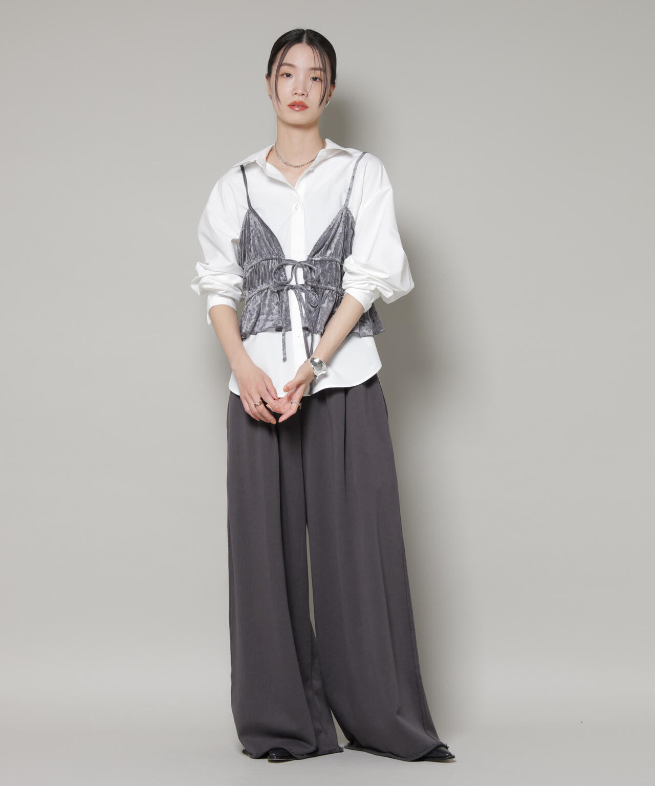 フロントリボンキャミソールビスチェ