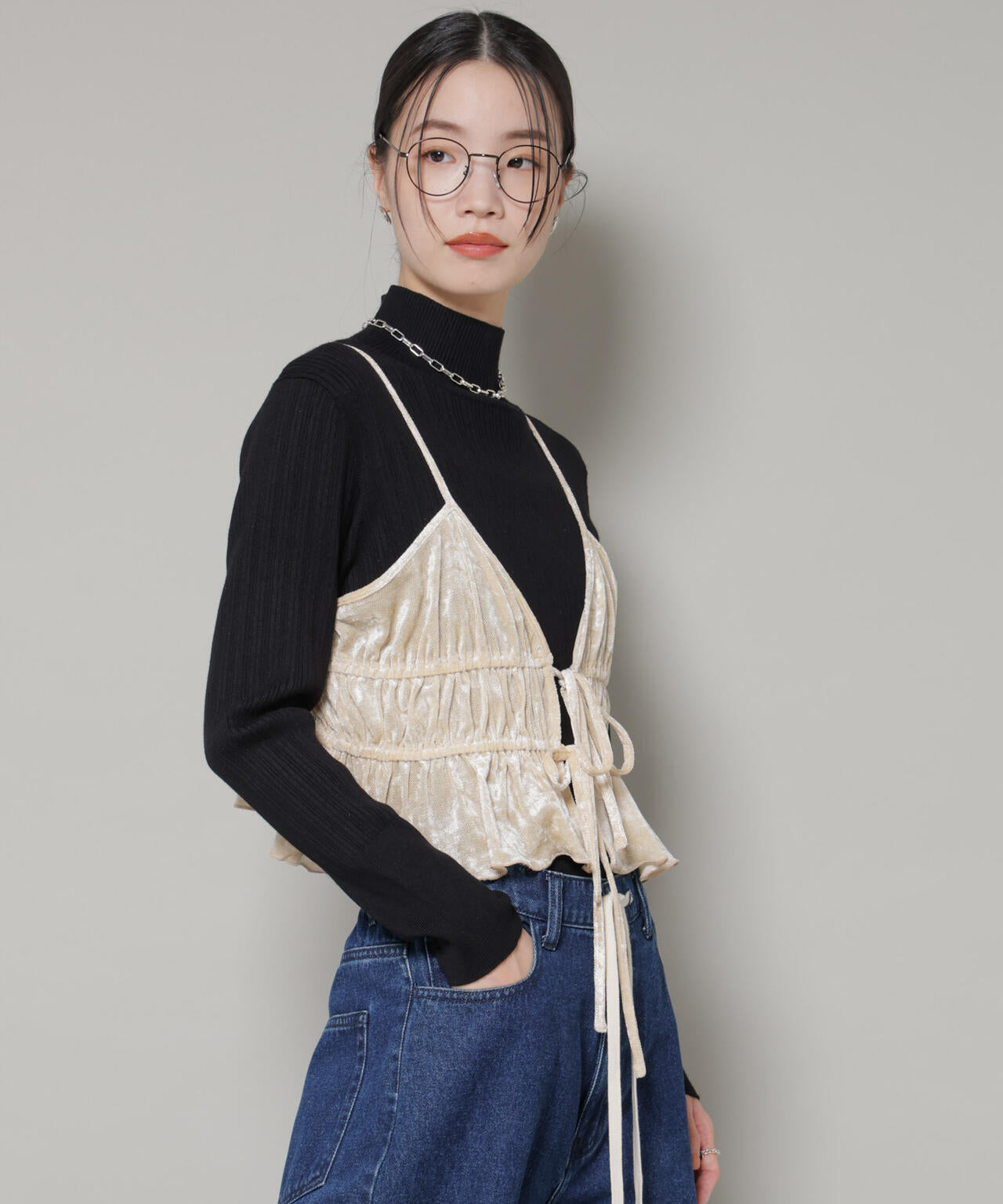 フロントリボンキャミソールビスチェ