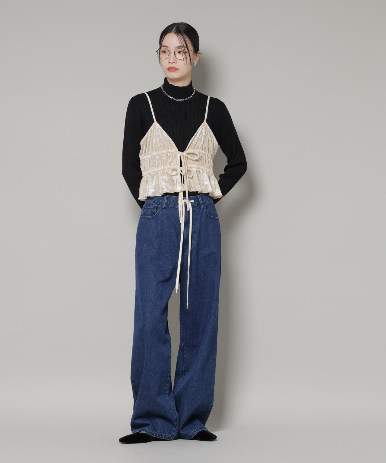 フロントリボンキャミソールビスチェ