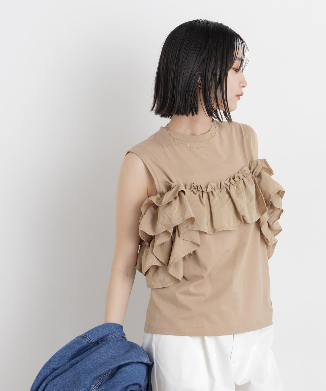 3wayデザインフリルコンビカットトップス