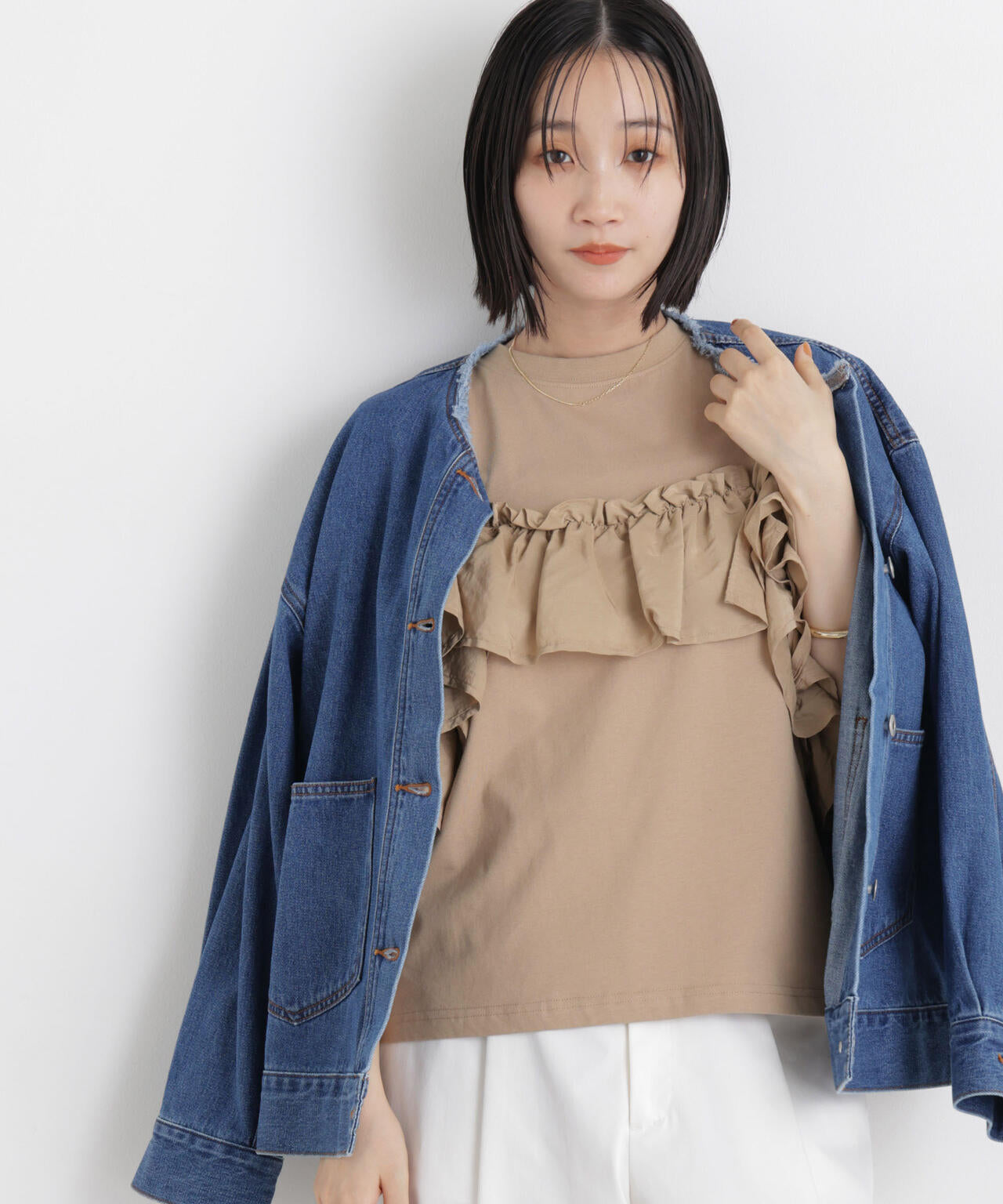 3wayデザインフリルコンビカットトップス