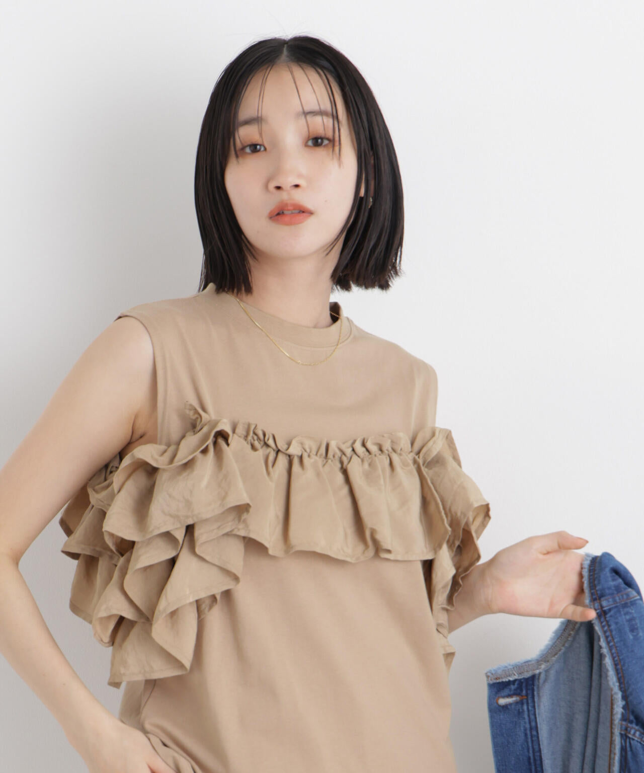 3wayデザインフリルコンビカットトップス