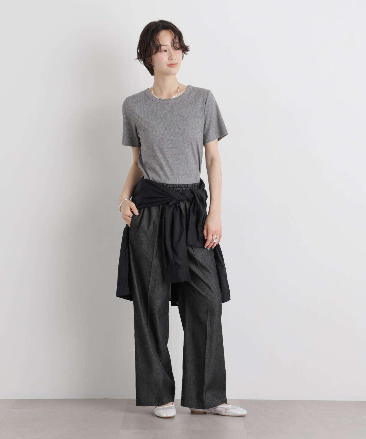 ラメリブカットクルーネックTシャツ