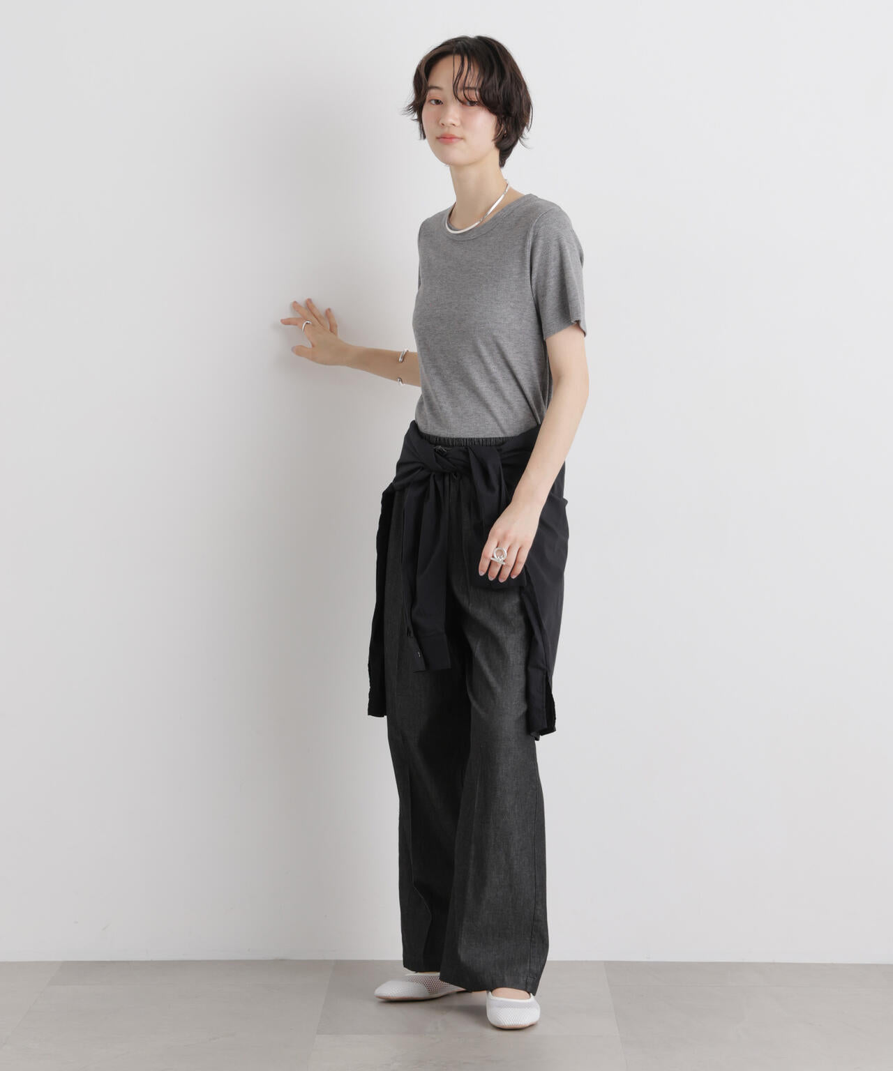 ラメリブカットクルーネックTシャツ