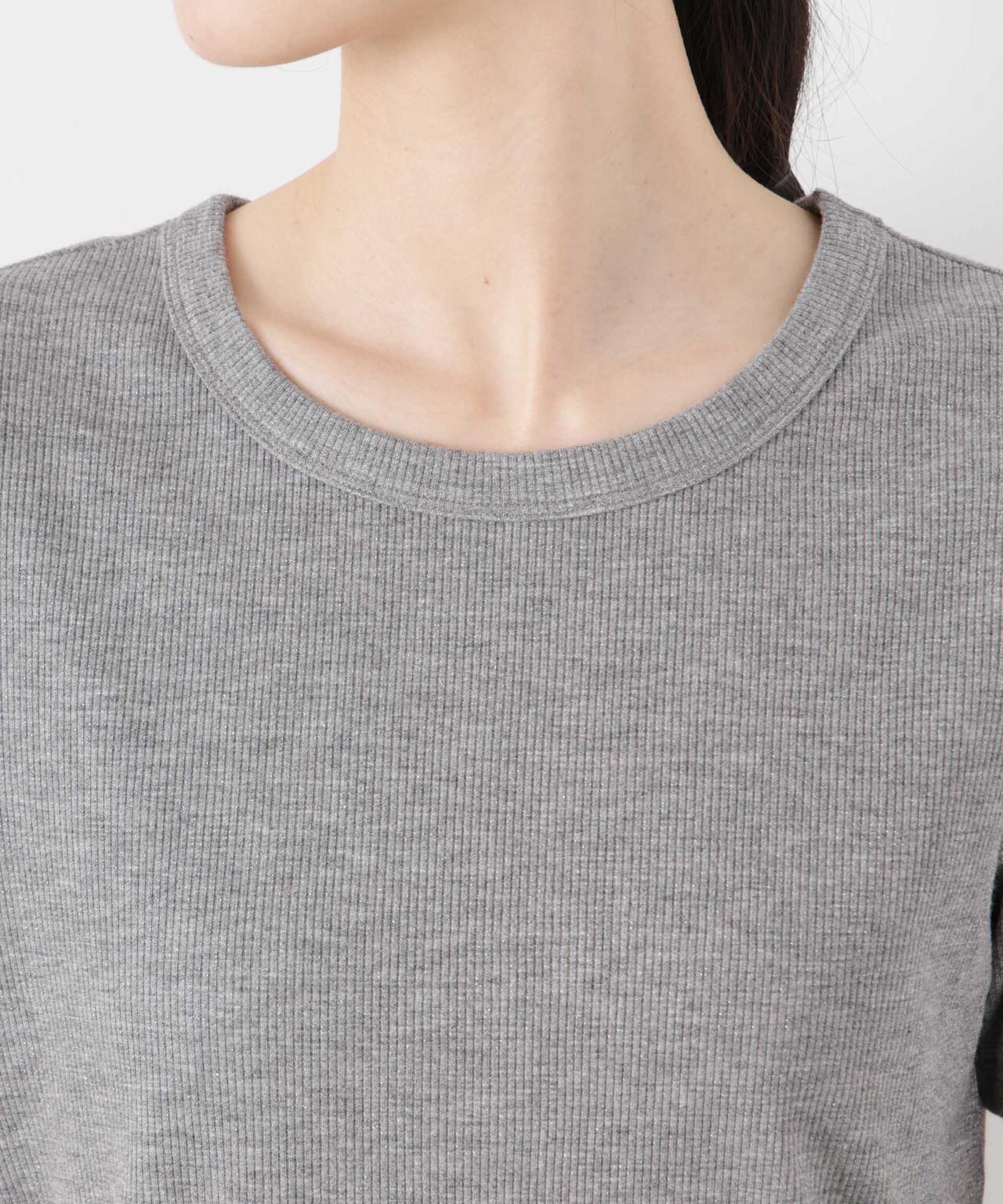 ラメリブカットクルーネックTシャツ
