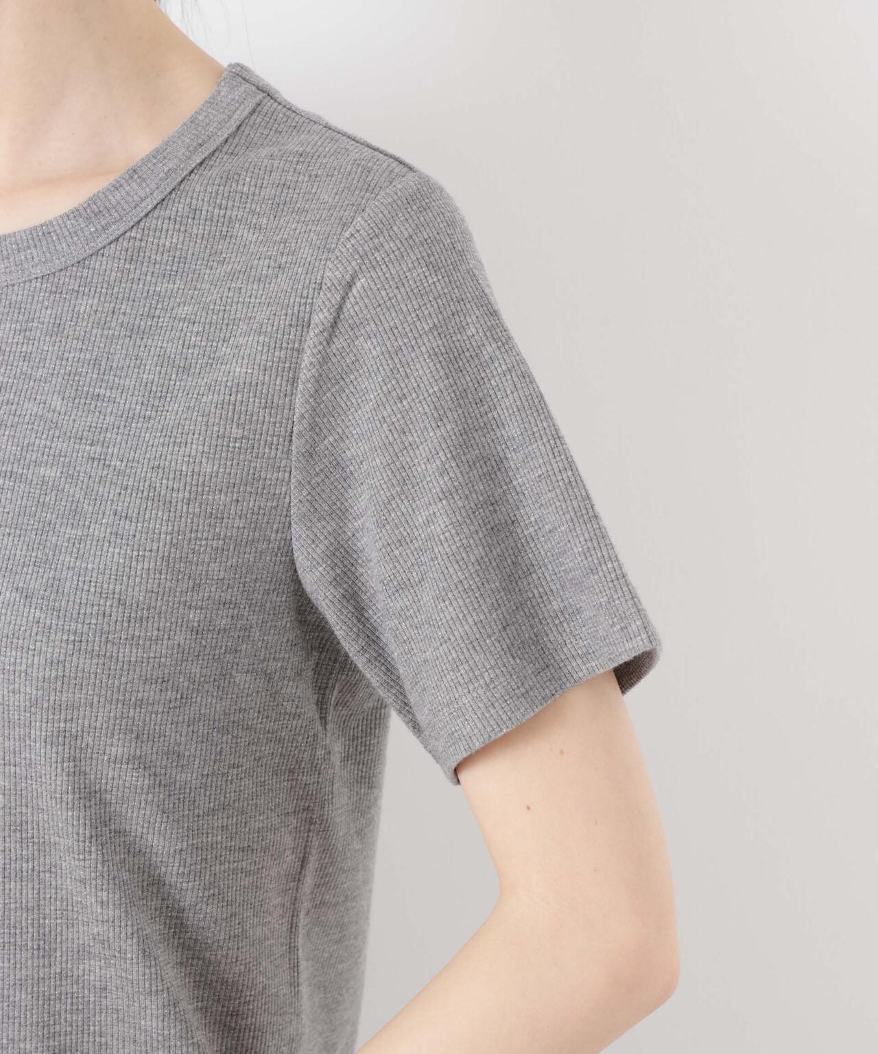 ラメリブカットクルーネックTシャツ