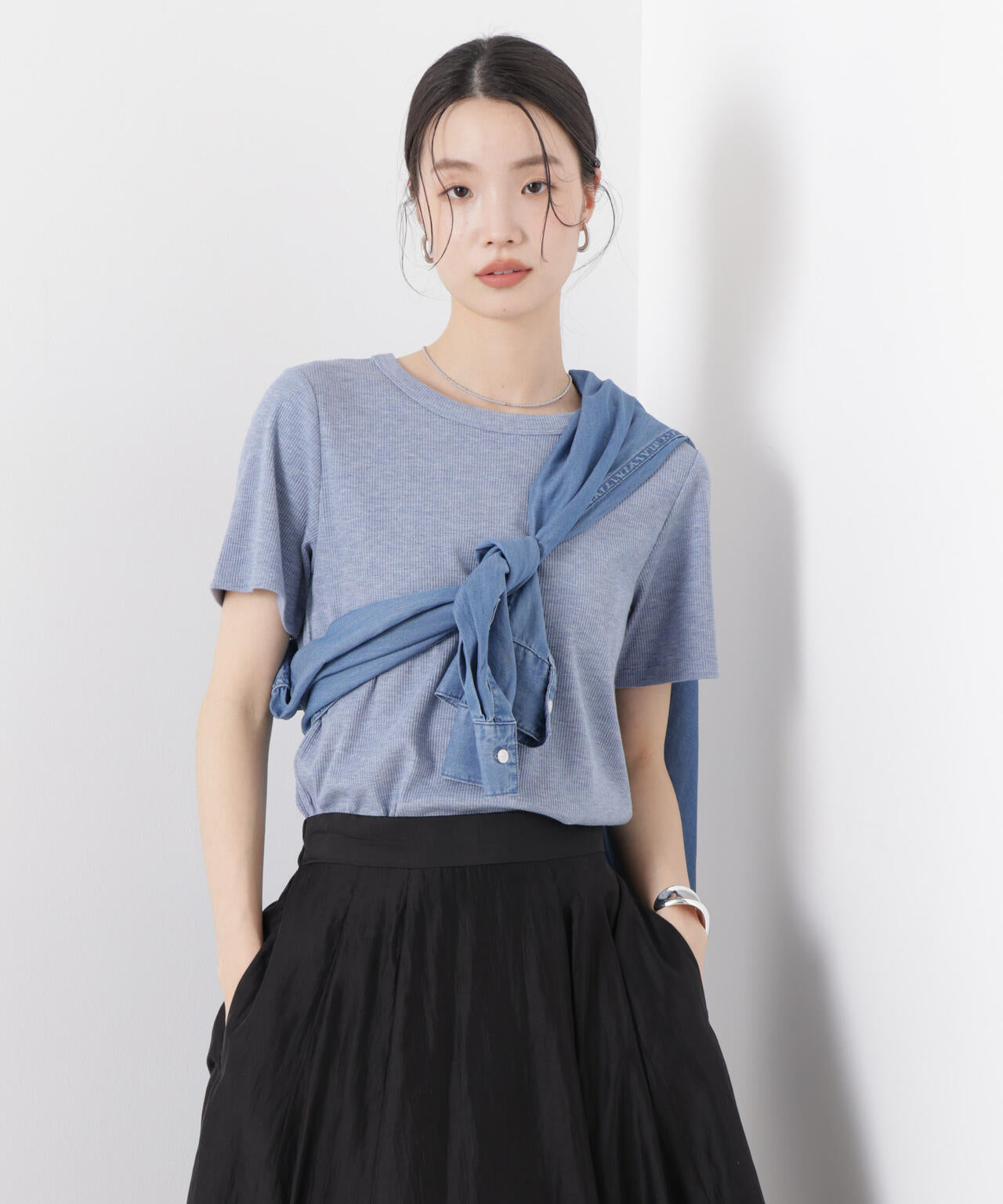 ラメリブカットクルーネックTシャツ