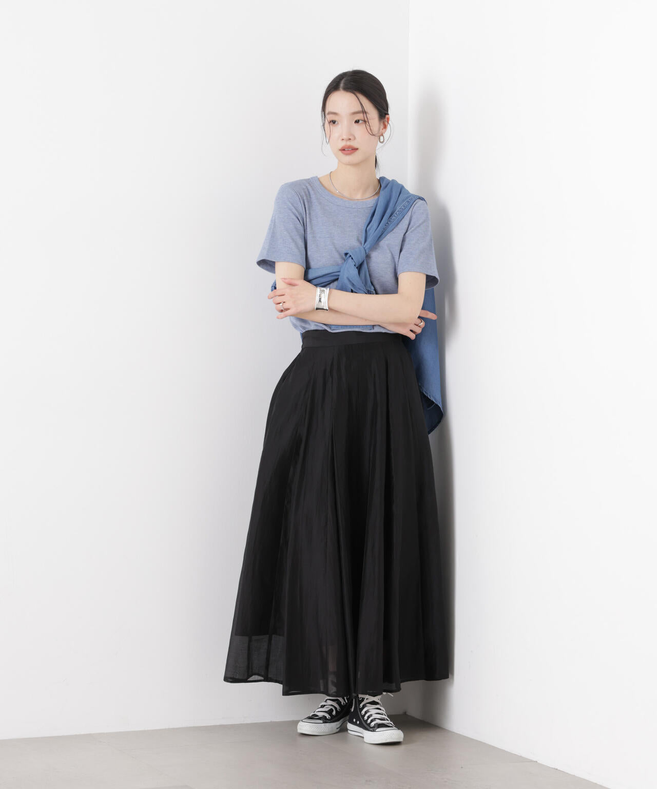 ラメリブカットクルーネックTシャツ