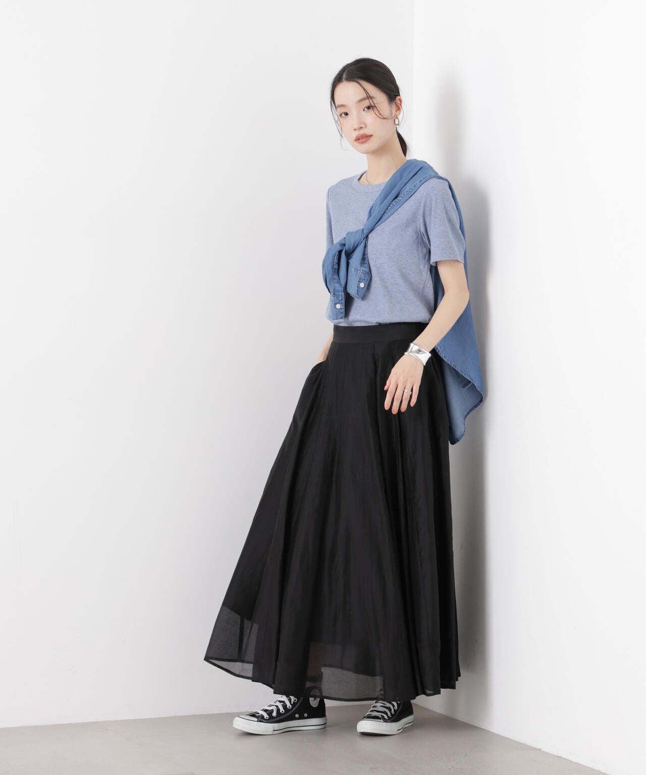 ラメリブカットクルーネックTシャツ