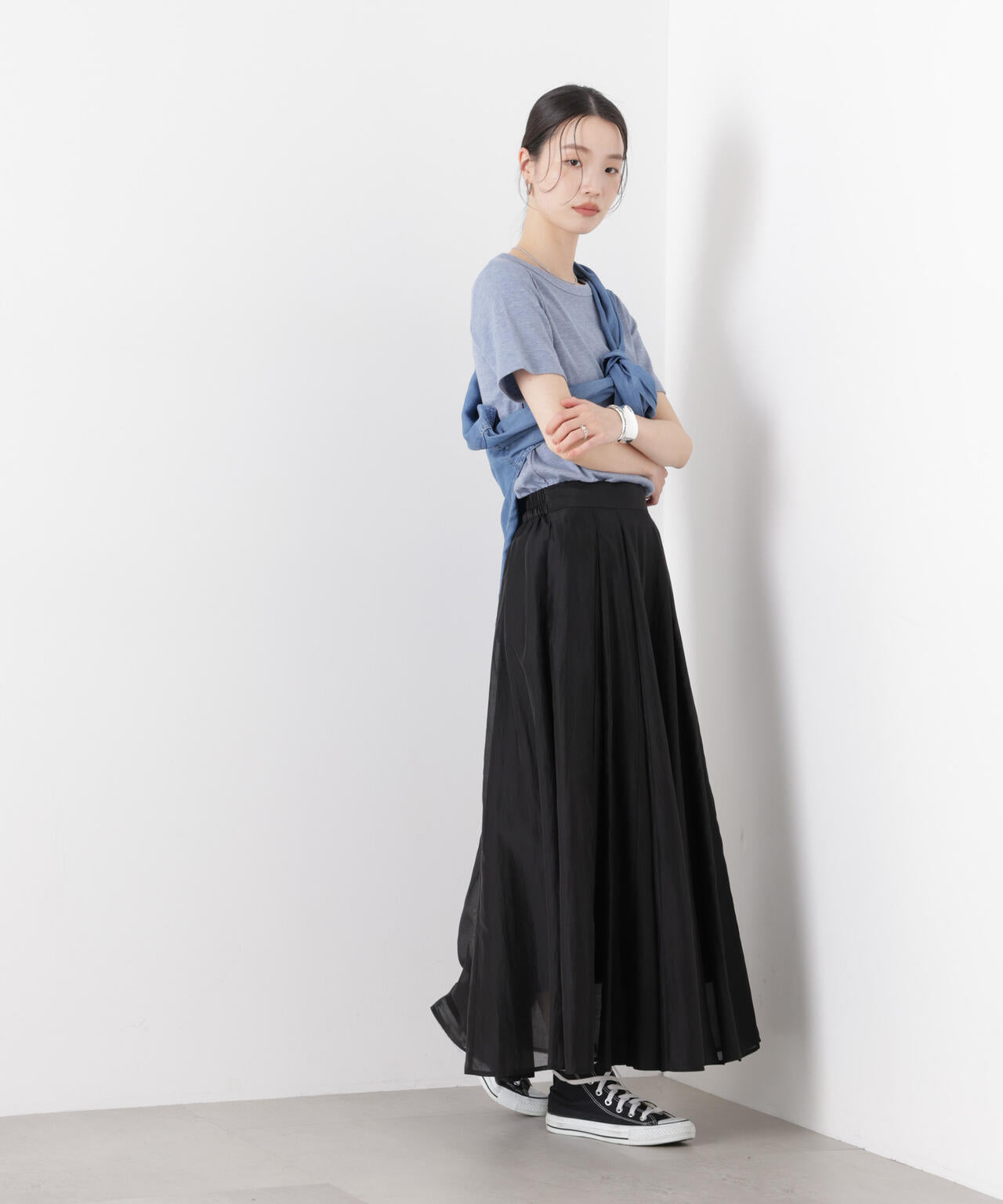 ラメリブカットクルーネックTシャツ