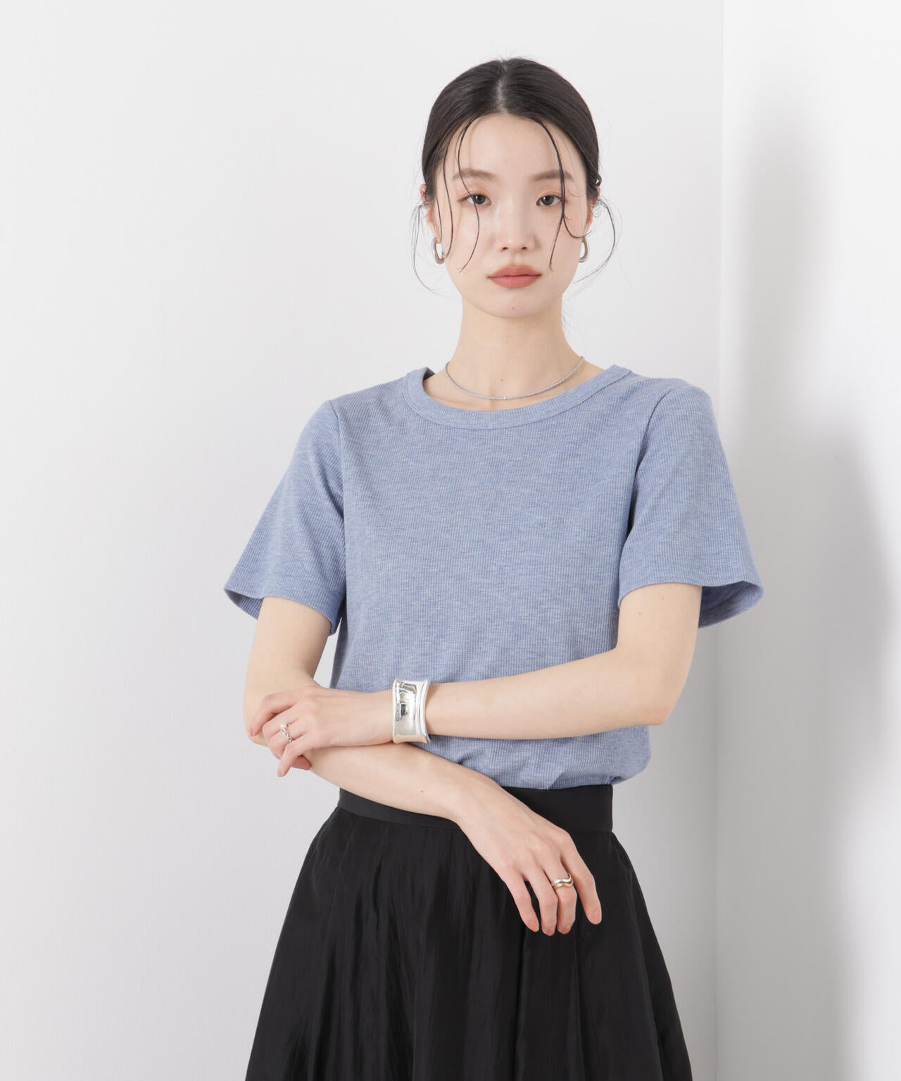 ラメリブカットクルーネックTシャツ
