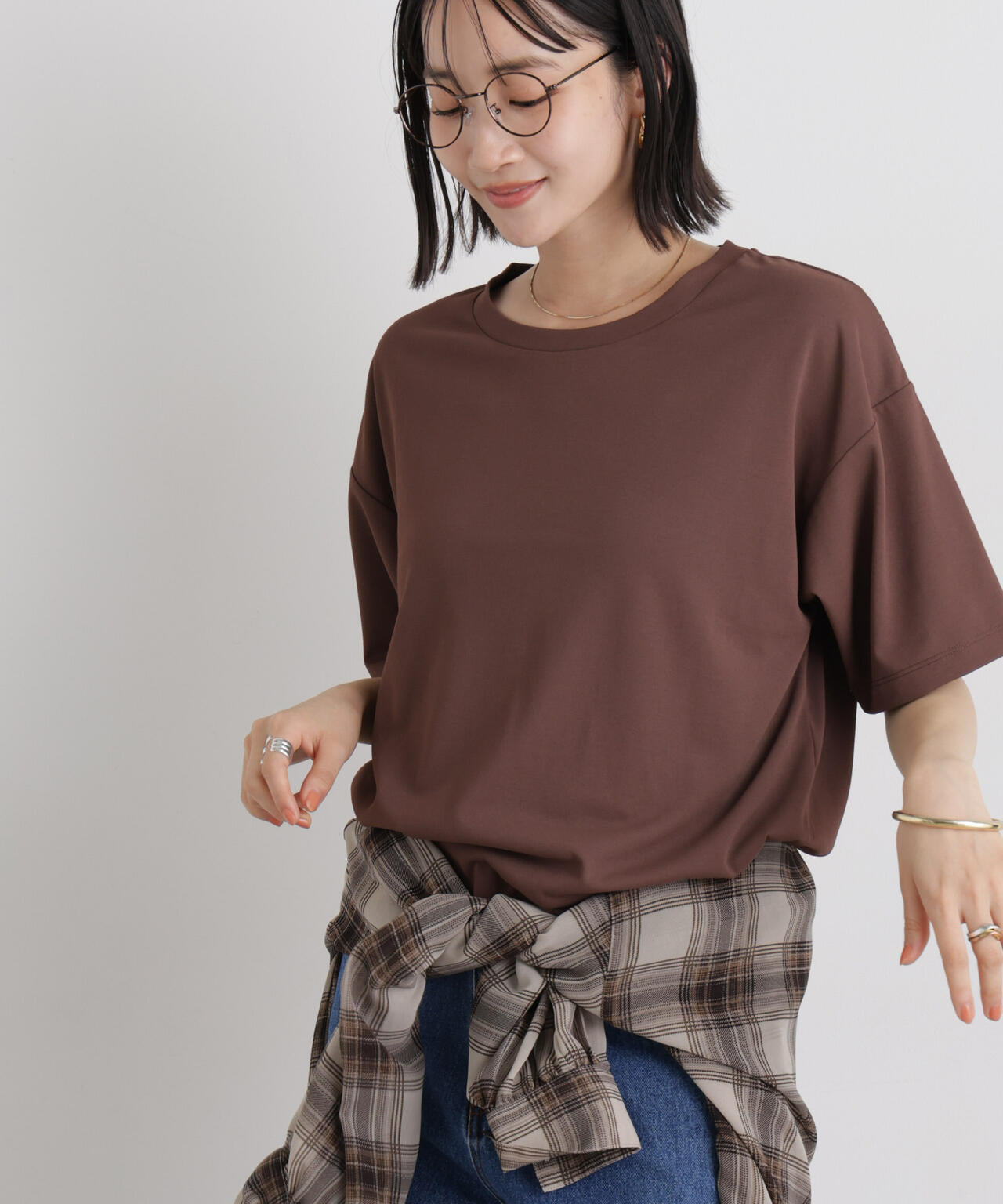 汗隠糸加工&多彩機能カットソー素材 クルーネックトップス