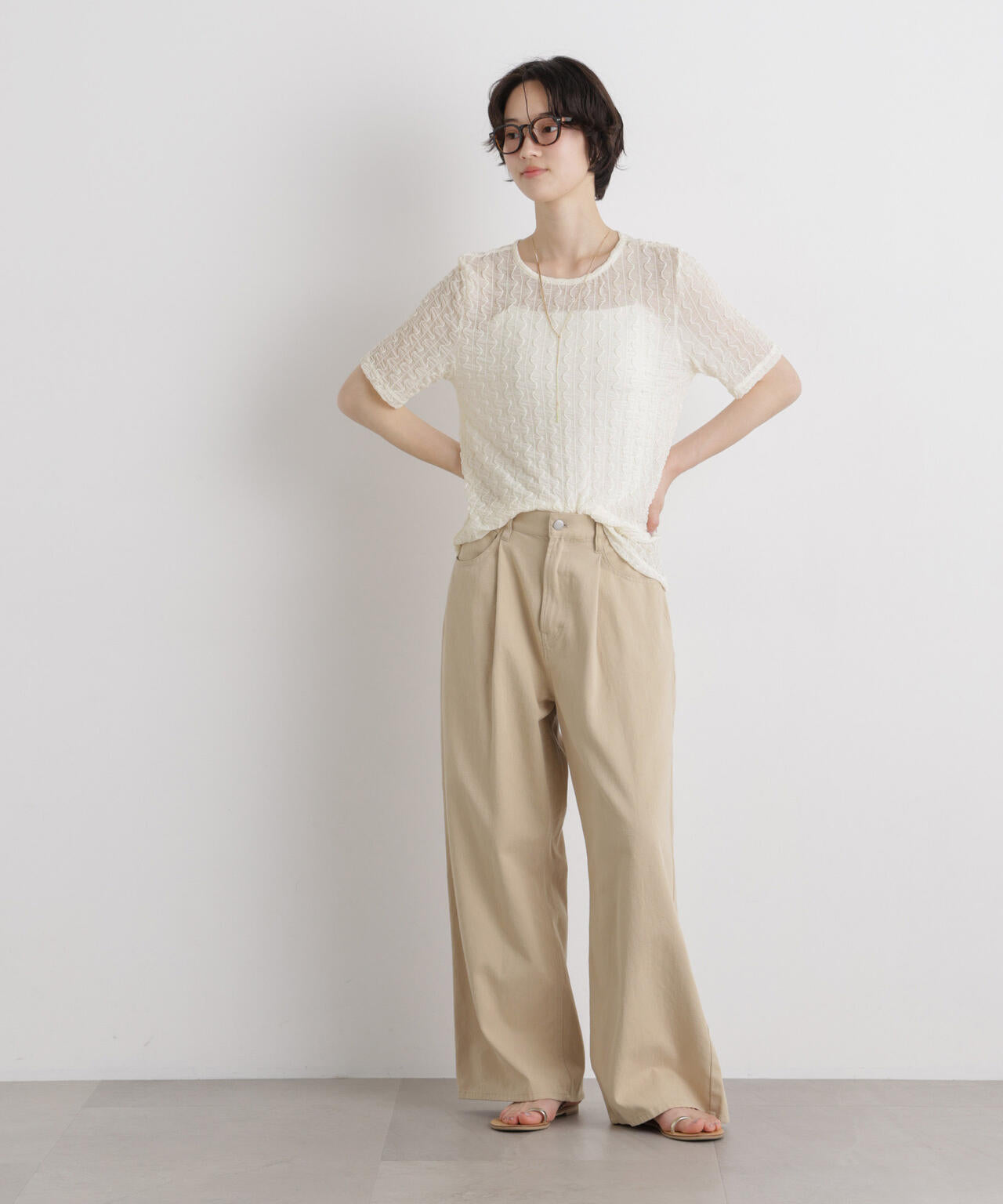 シアーカットクルーネックトップス