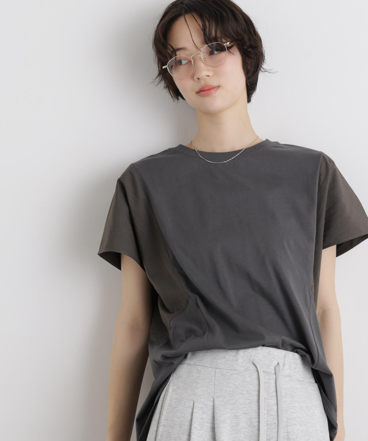タフタコンビバックギャザーデザインカットトップス