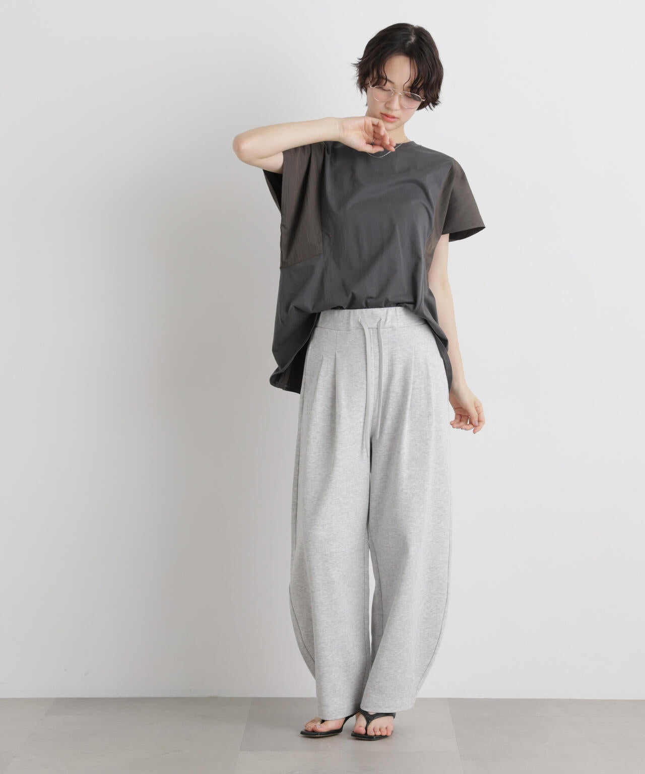 タフタコンビバックギャザーデザインカットトップス