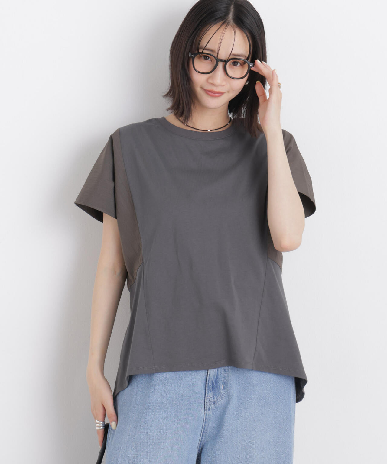 タフタコンビバックギャザーデザインカットトップス