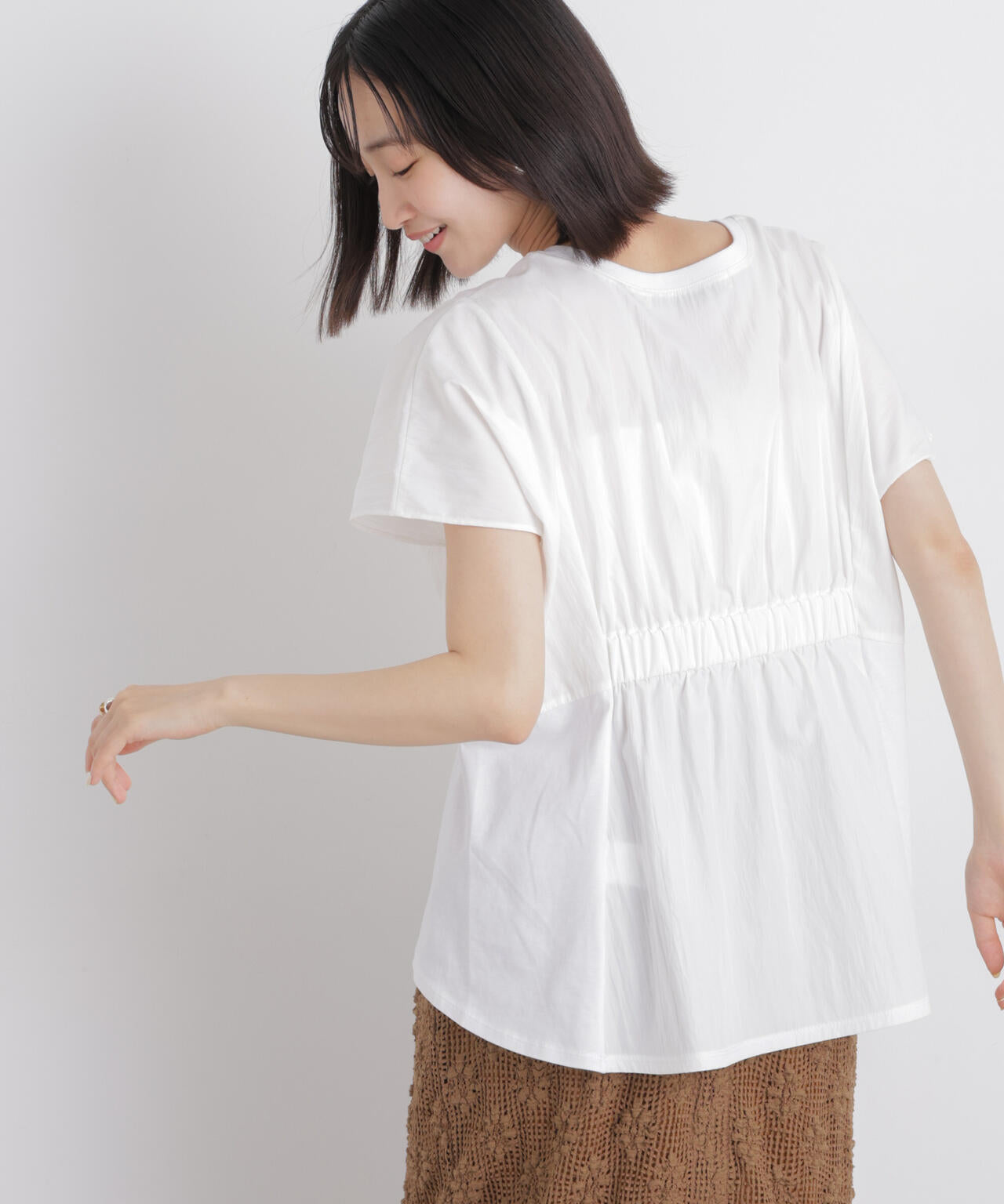 タフタコンビバックギャザーデザインカットトップス