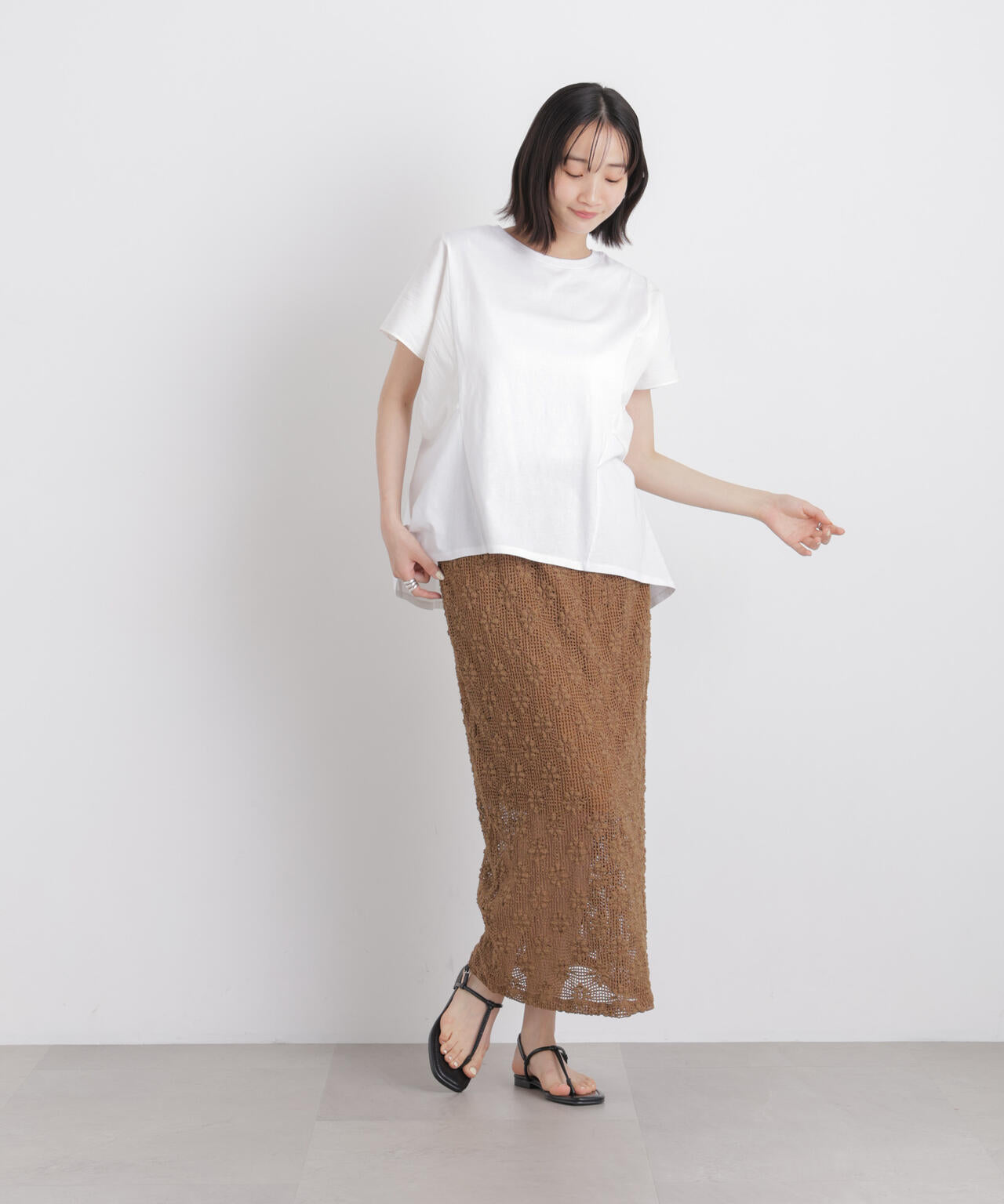 タフタコンビバックギャザーデザインカットトップス