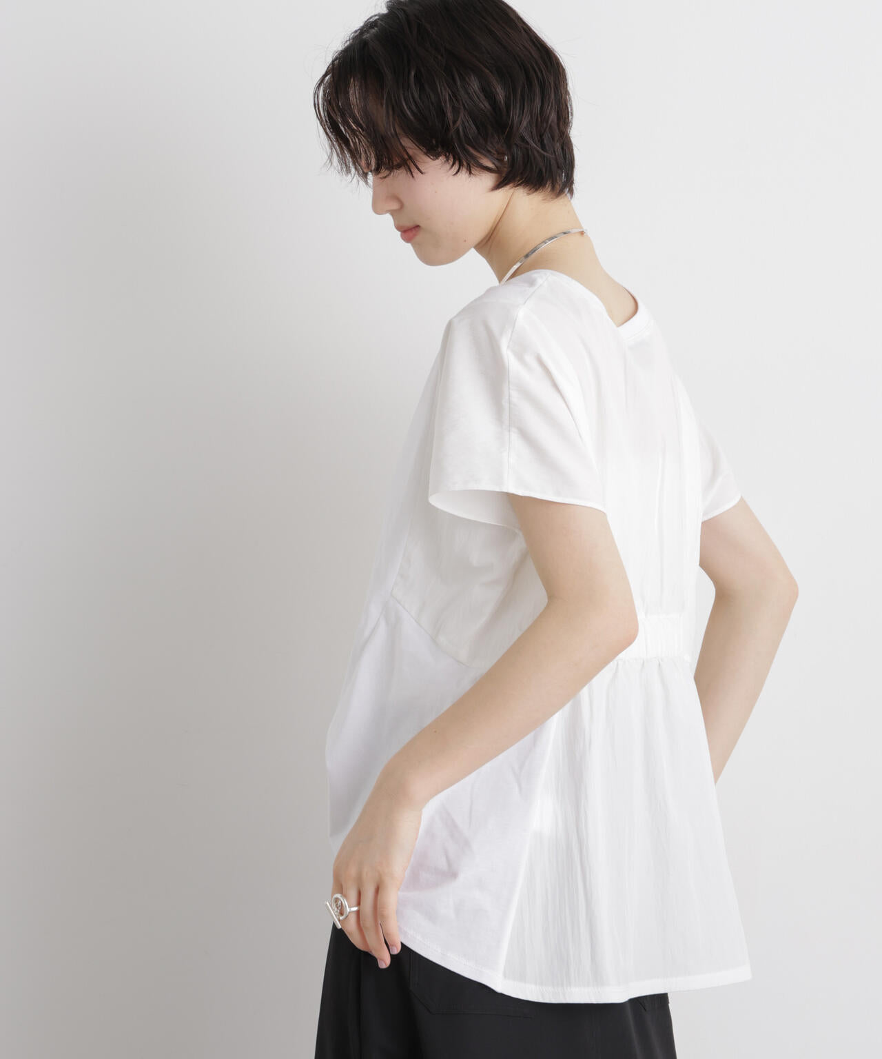 タフタコンビバックギャザーデザインカットトップス