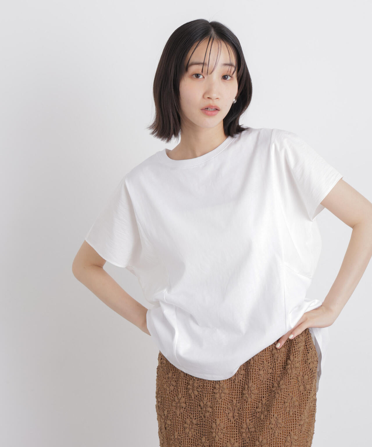 タフタコンビバックギャザーデザインカットトップス