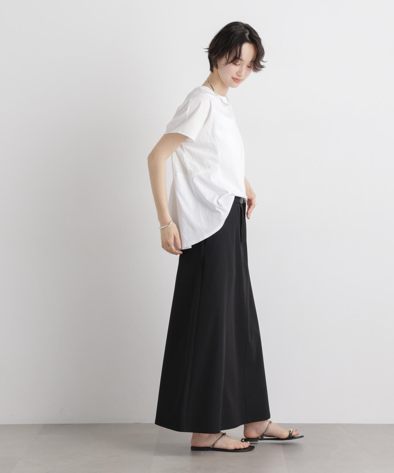 タフタコンビバックギャザーデザインカットトップス