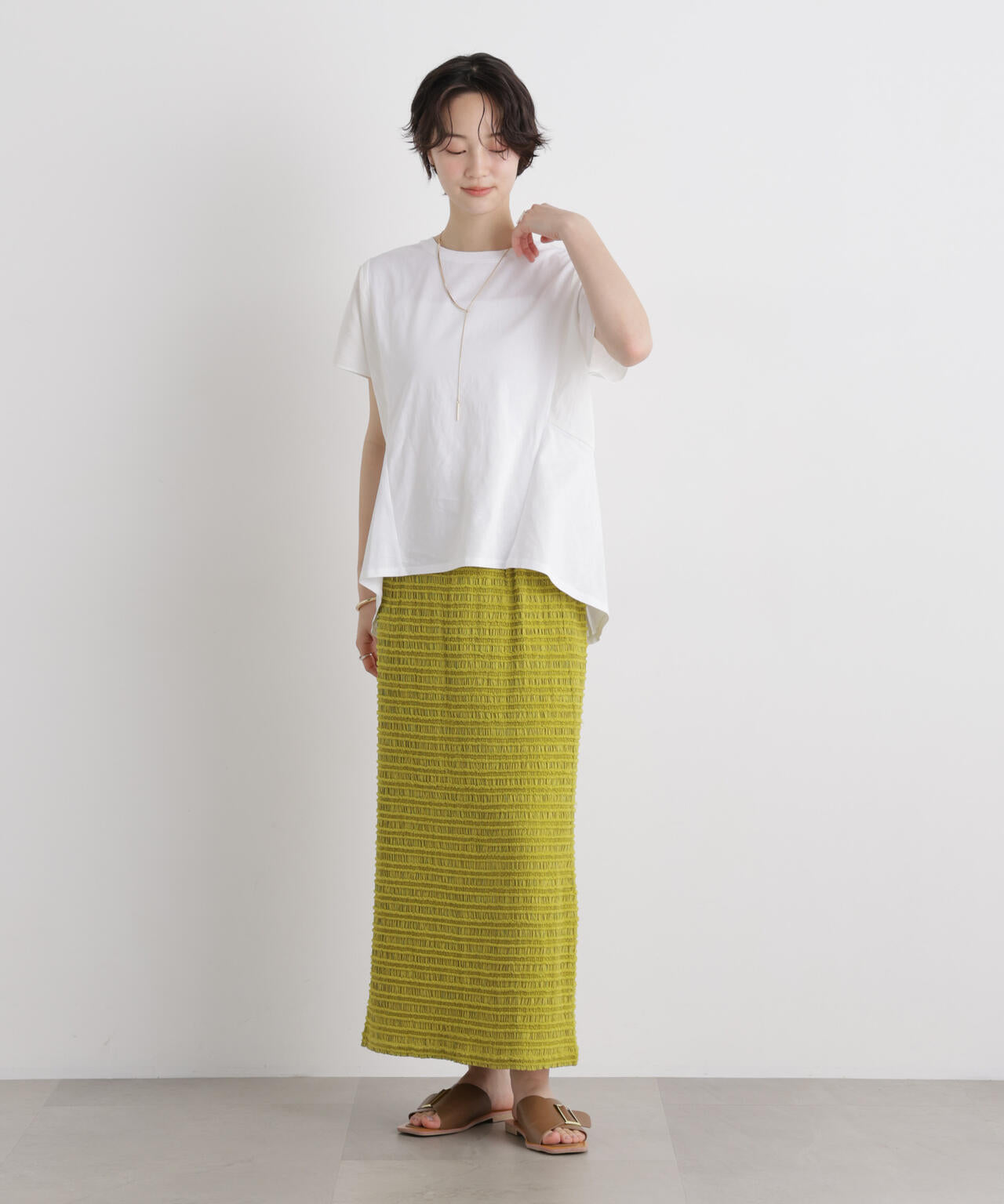 タフタコンビバックギャザーデザインカットトップス
