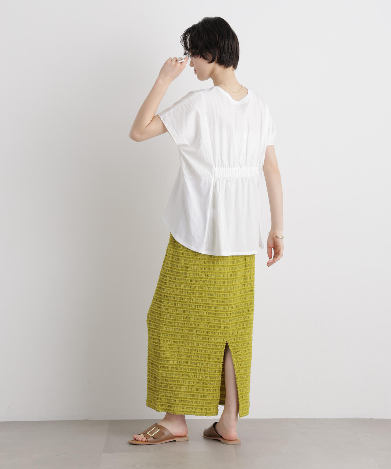 タフタコンビバックギャザーデザインカットトップス