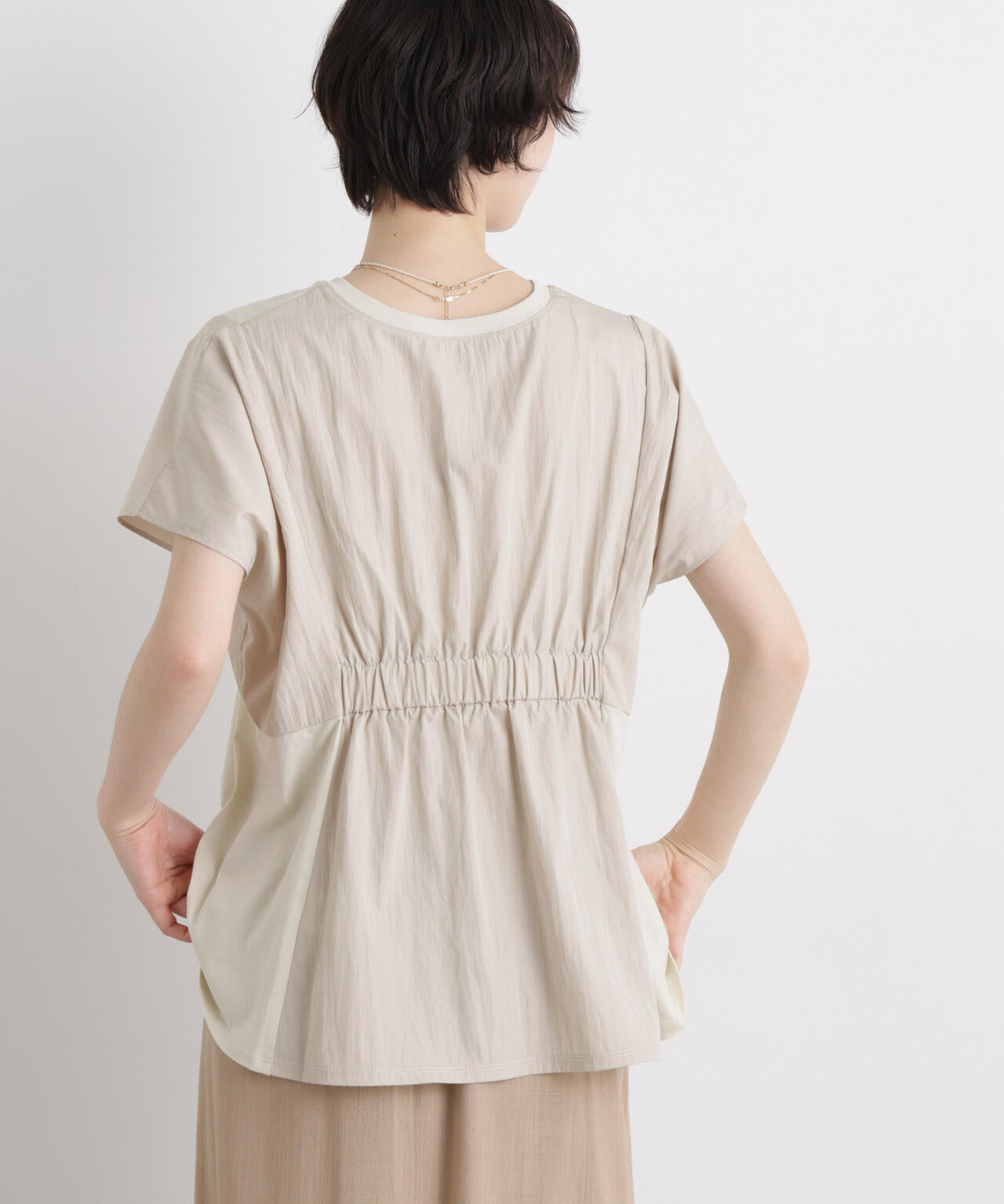 タフタコンビバックギャザーデザインカットトップス