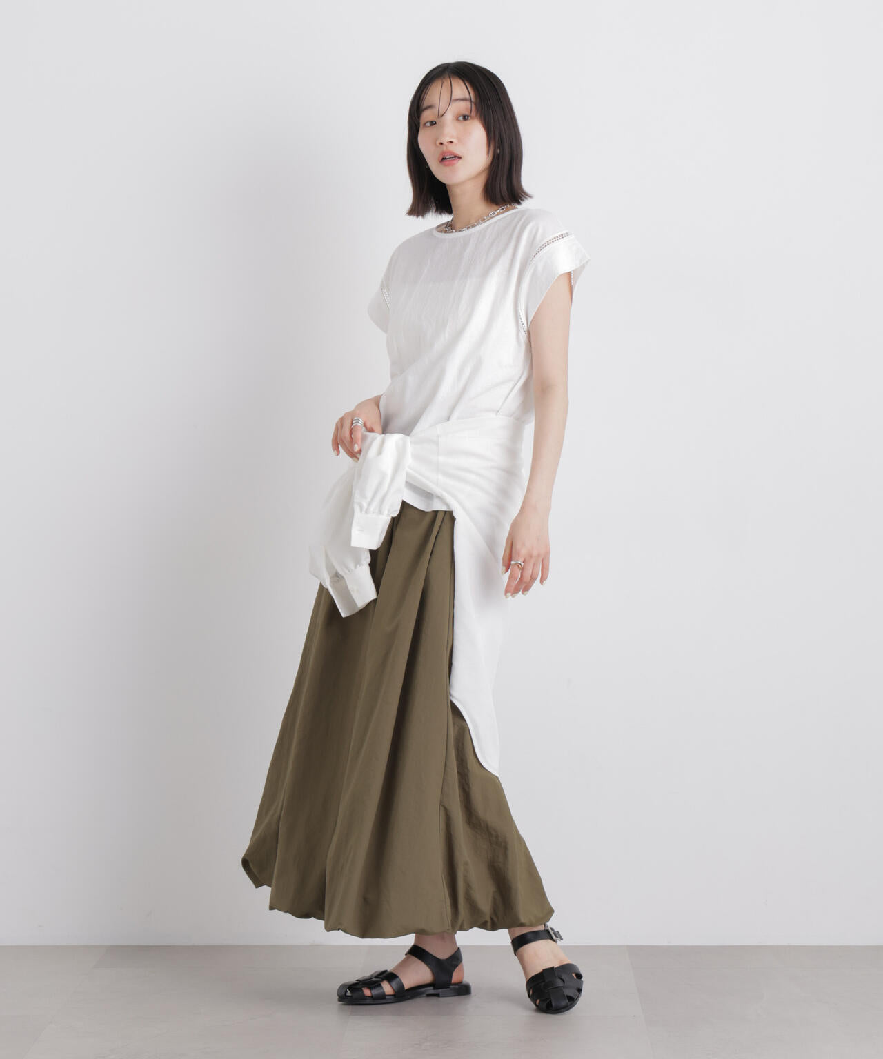 ハシゴレースフレンチスリーブカットトップス