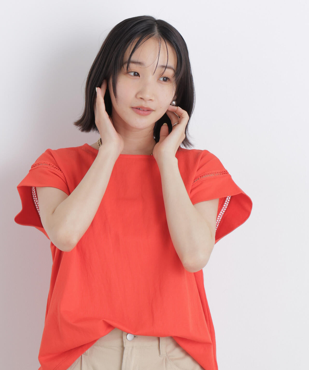 ハシゴレースフレンチスリーブカットトップス