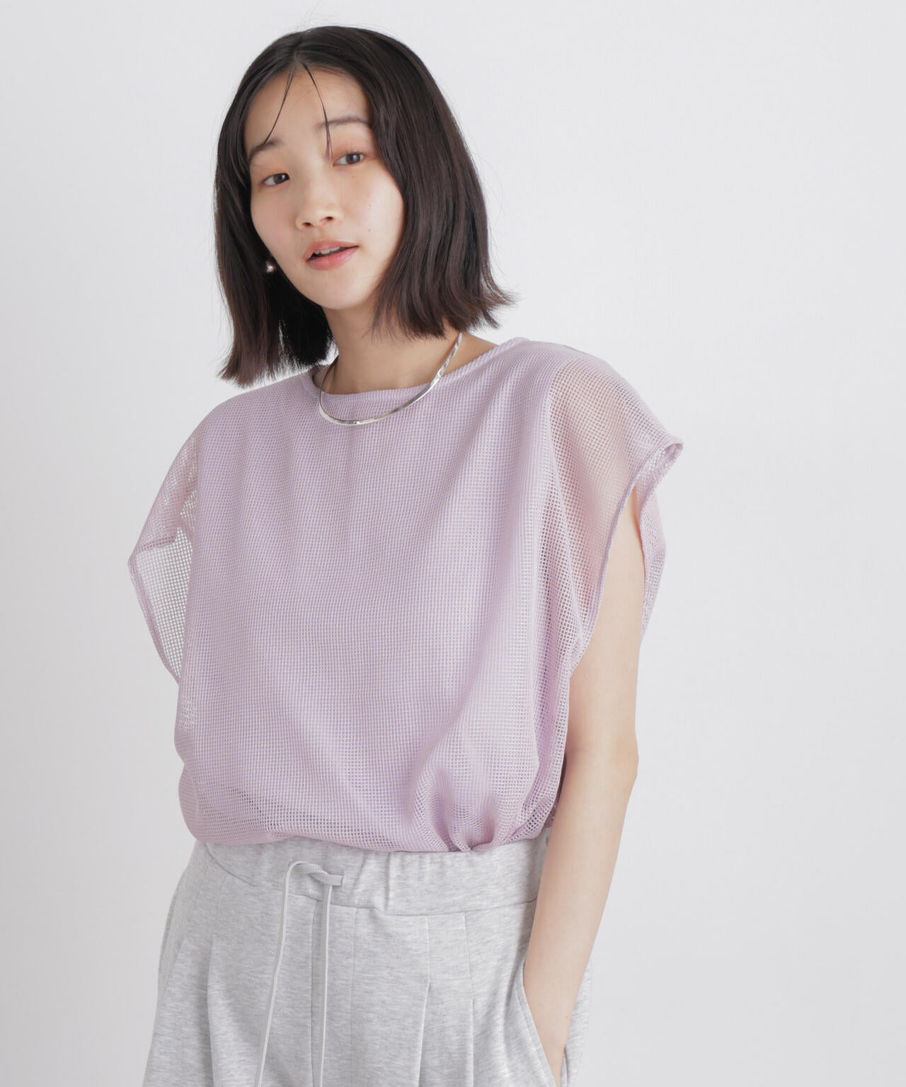 カラミメッシュレイヤードカットトップス