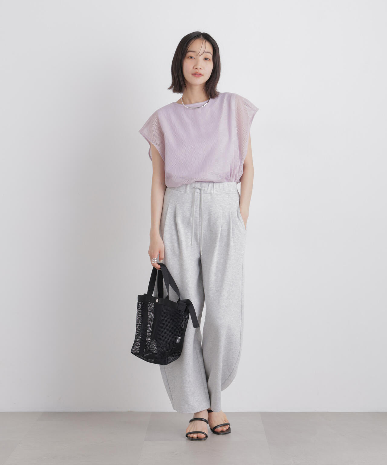 カラミメッシュレイヤードカットトップス