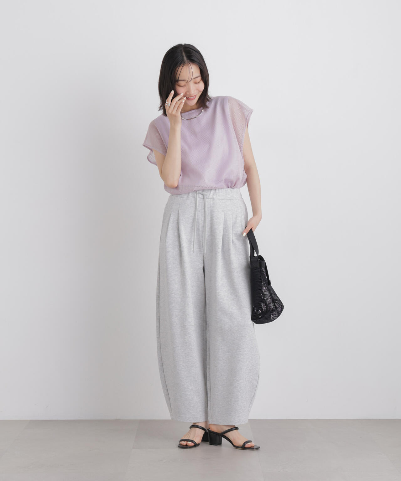 カラミメッシュレイヤードカットトップス