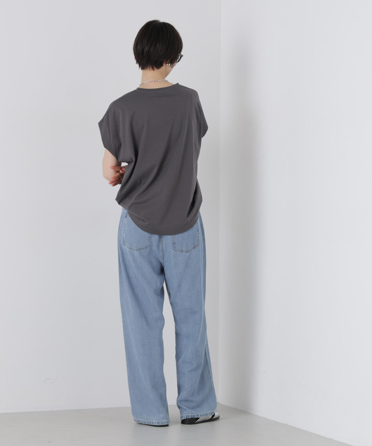 接触冷感コットンプレーティング天竺タックコクーントップス