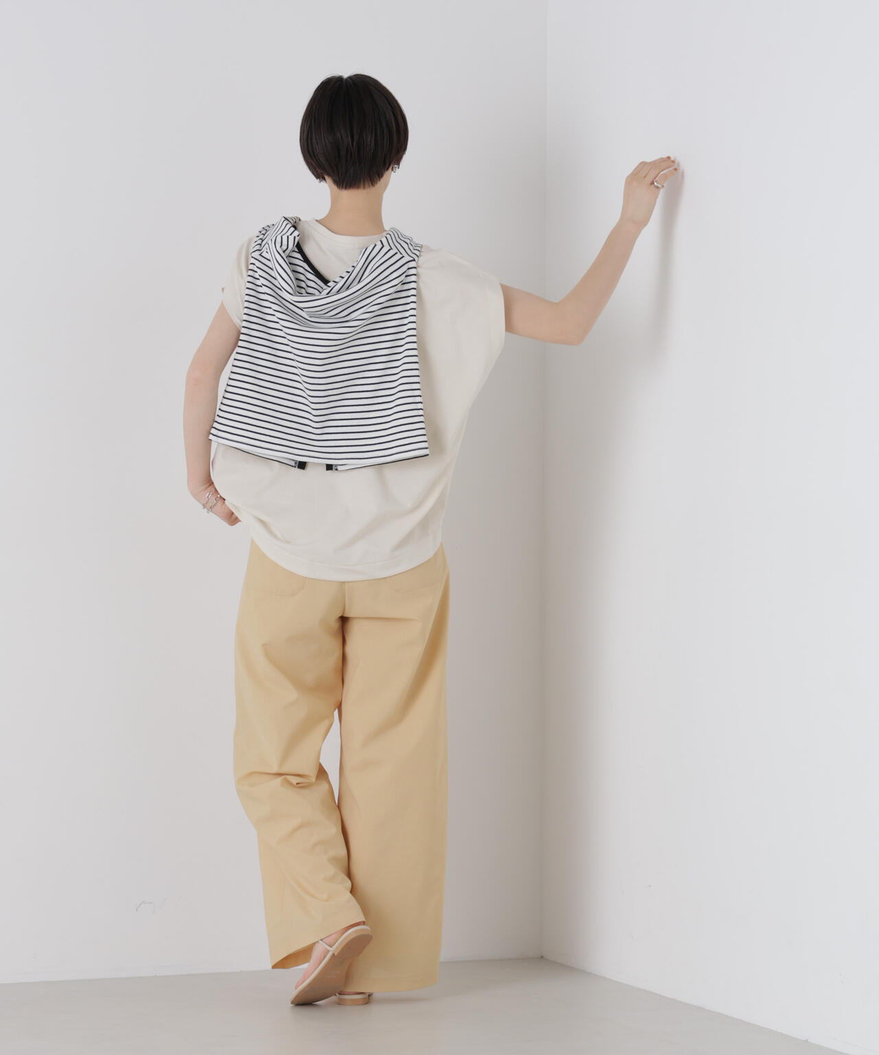 接触冷感コットンプレーティング天竺タックコクーントップス