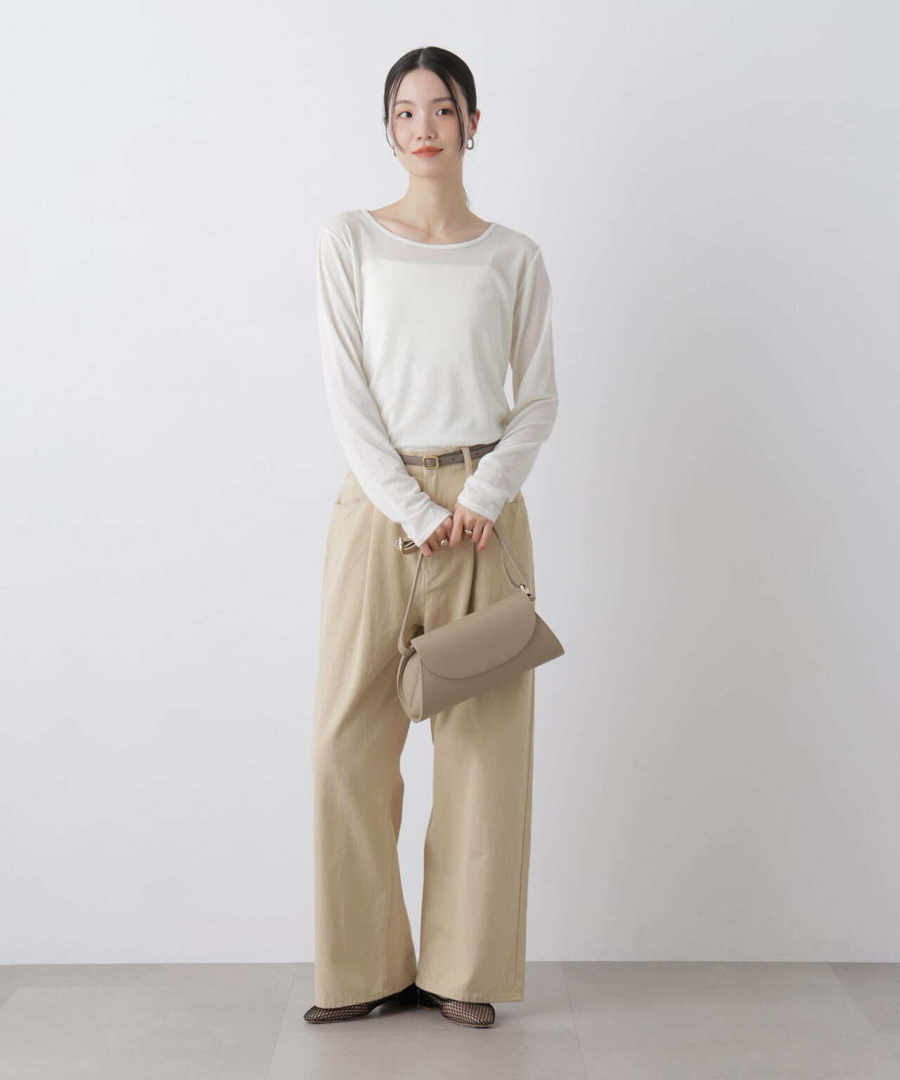 コットンツイルタックワイドパンツ