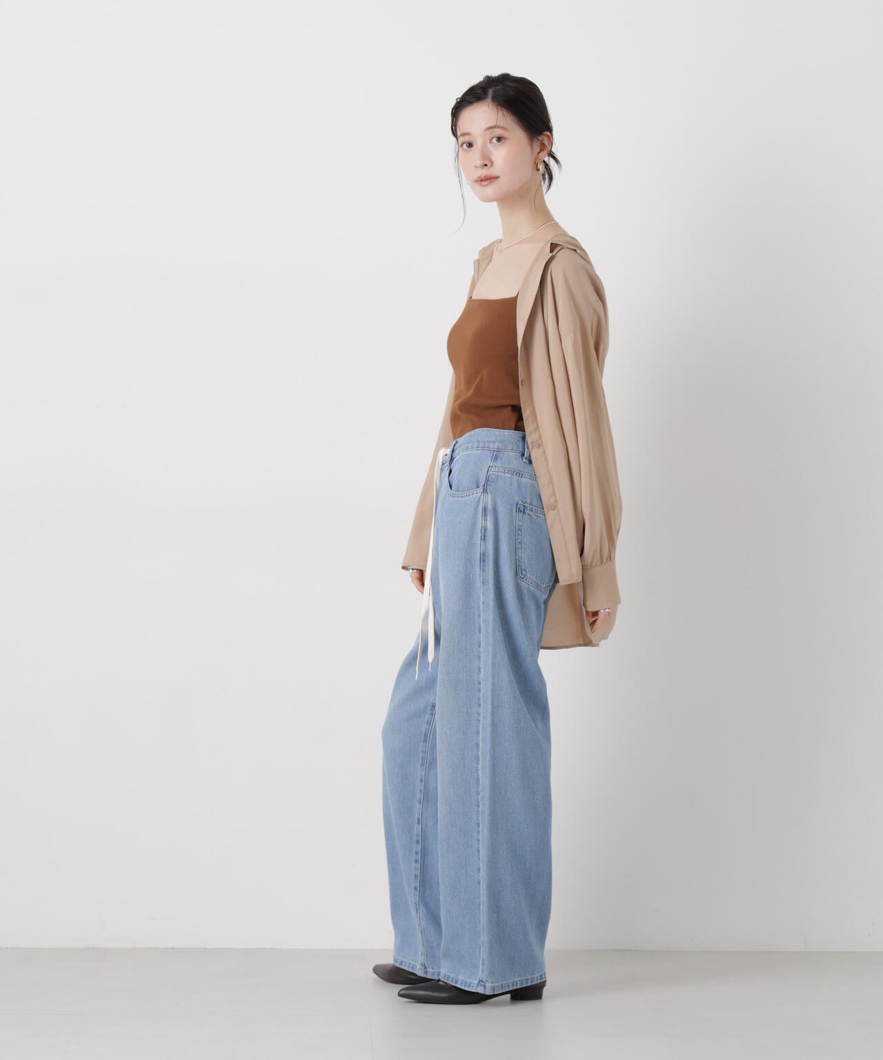 ウエストドロストワイドデニムパンツ