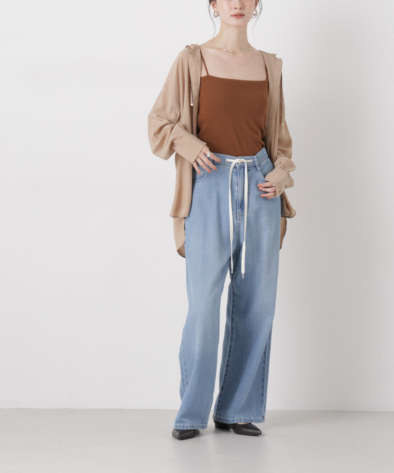 ウエストドロストワイドデニムパンツ