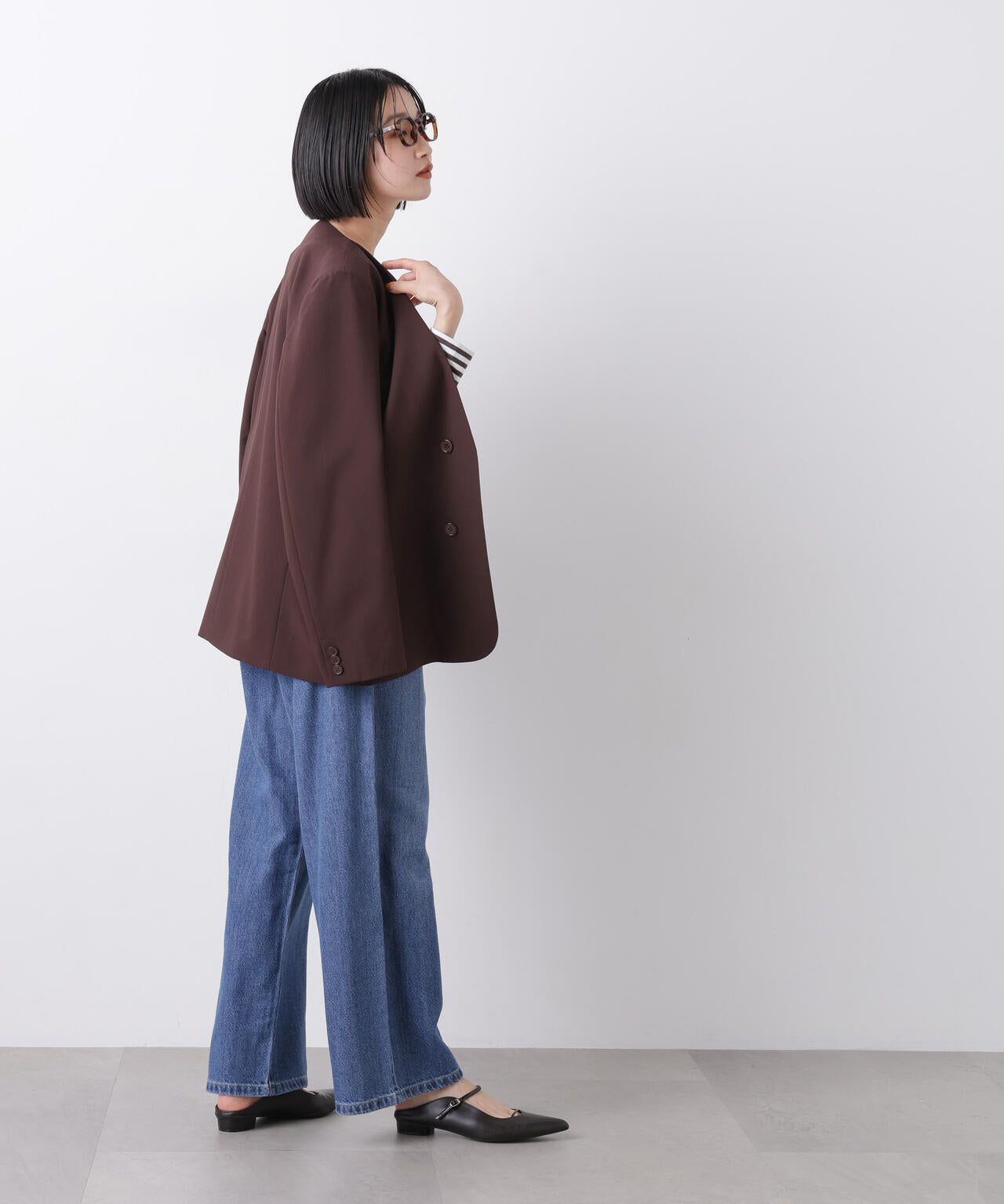 ウエストドロストワイドデニムパンツ
