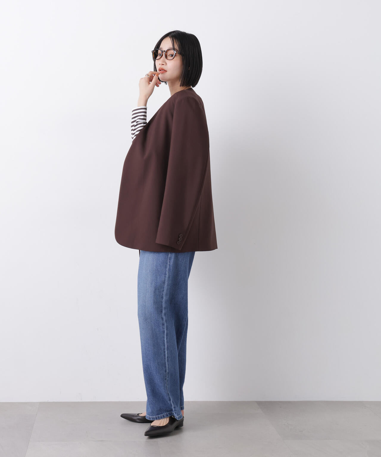 ウエストドロストワイドデニムパンツ