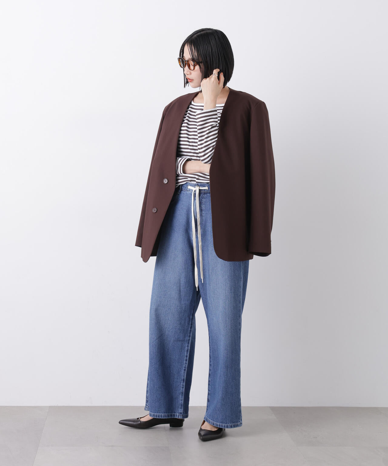 ウエストドロストワイドデニムパンツ