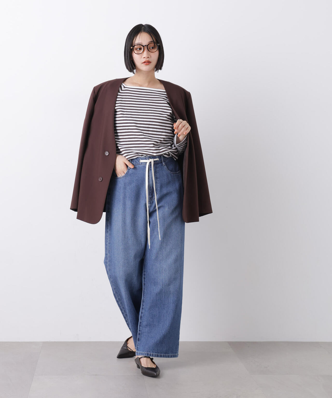 ウエストドロストワイドデニムパンツ