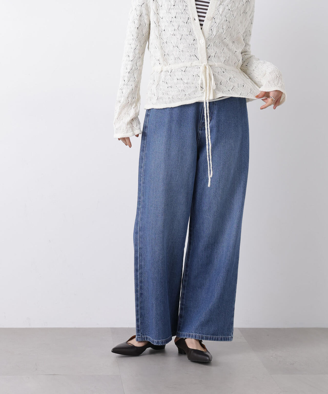 ウエストドロストワイドデニムパンツ