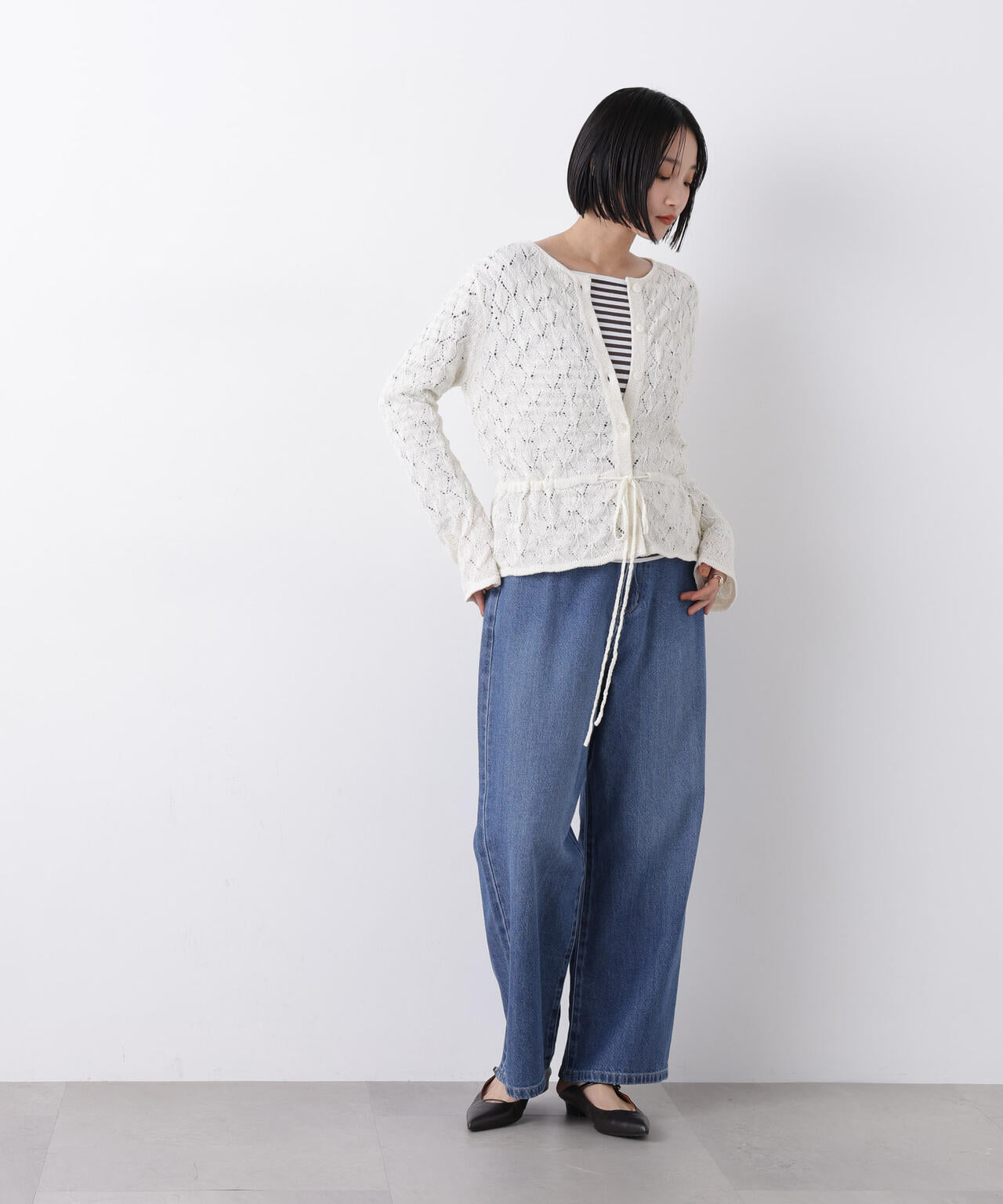 ウエストドロストワイドデニムパンツ