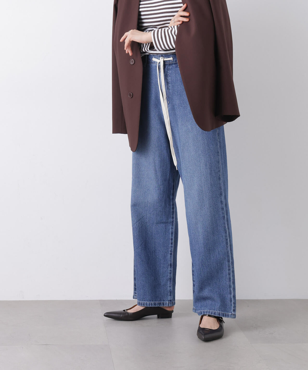 ウエストドロストワイドデニムパンツ