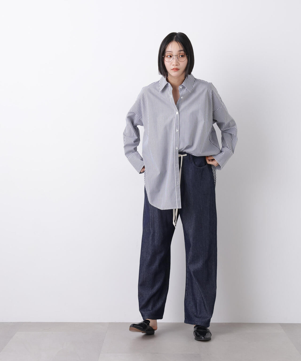 ウエストドロストワイドデニムパンツ