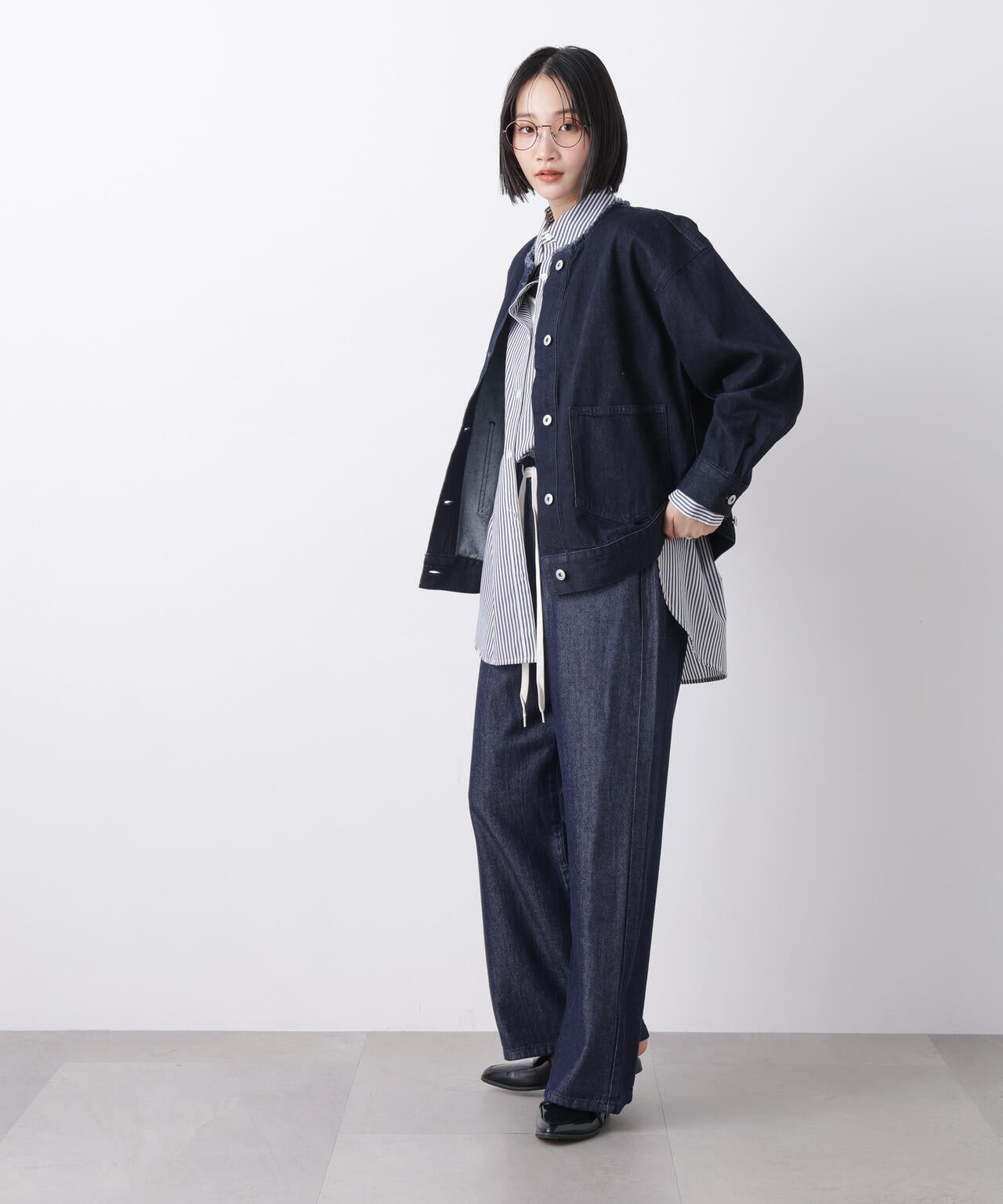 ウエストドロストワイドデニムパンツ