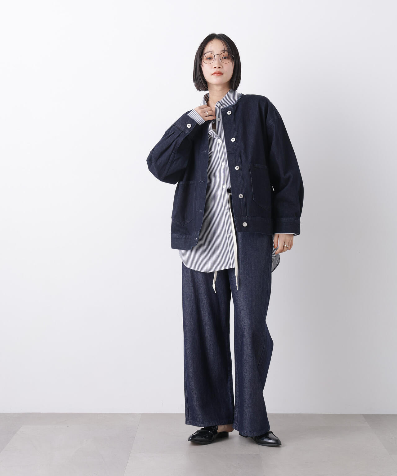 ウエストドロストワイドデニムパンツ
