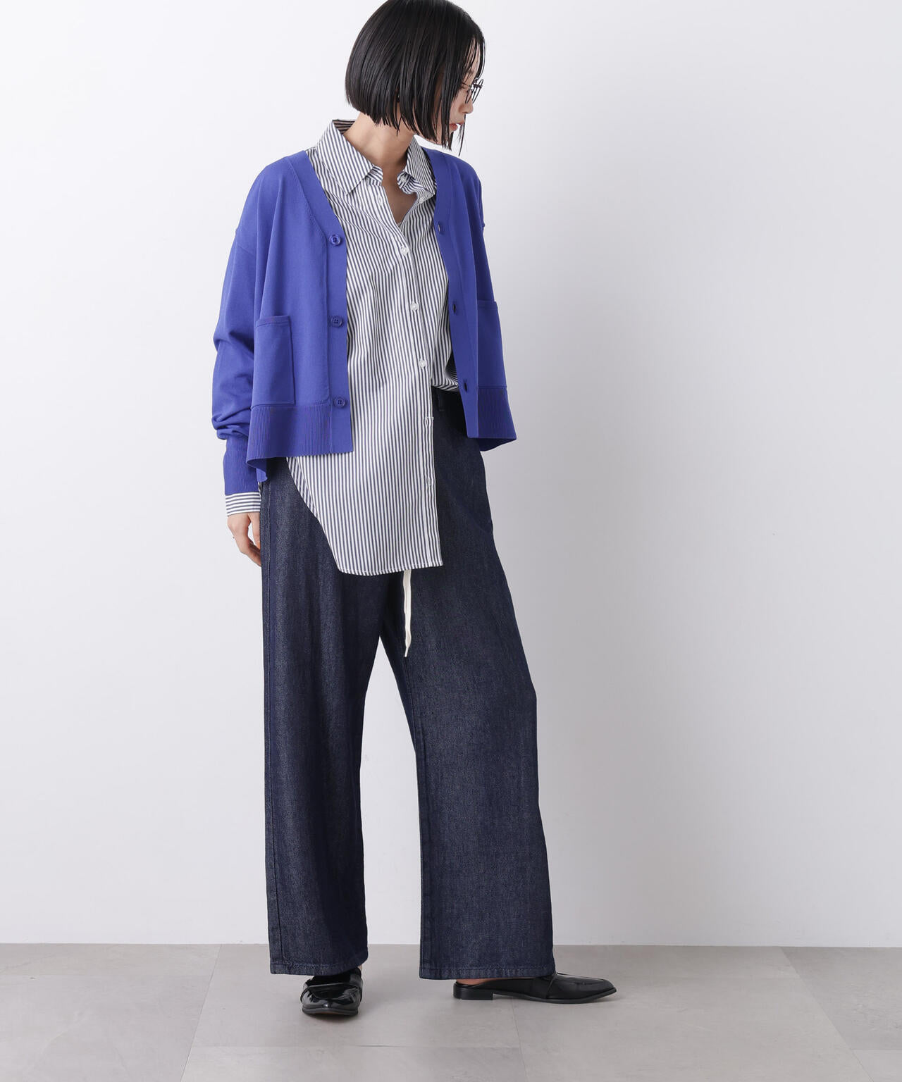 ウエストドロストワイドデニムパンツ