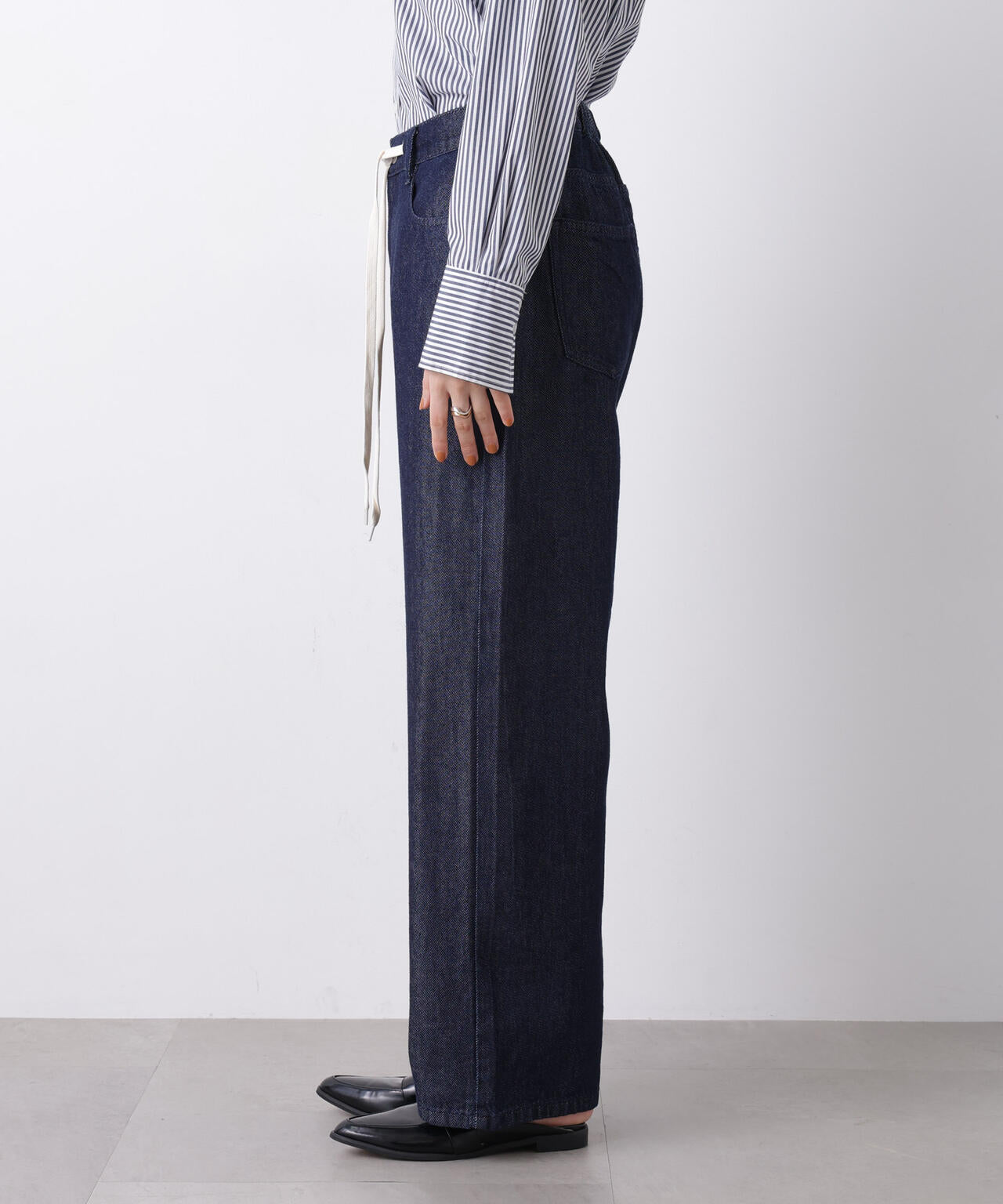 ウエストドロストワイドデニムパンツ
